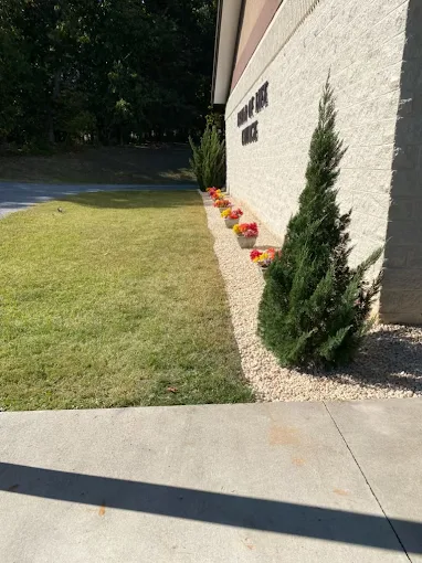 Complete residential landscaping project with plants and hardscaping